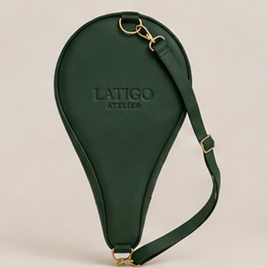 Verde padel racket cover in forest green vegan leather