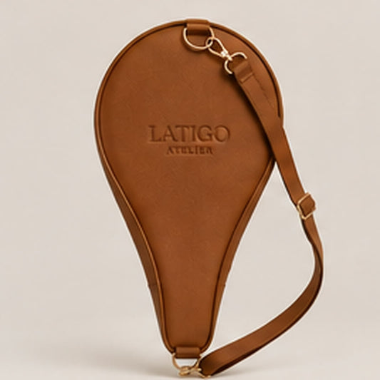 Cuoio padel racket cover in saddle tan vegan leather
